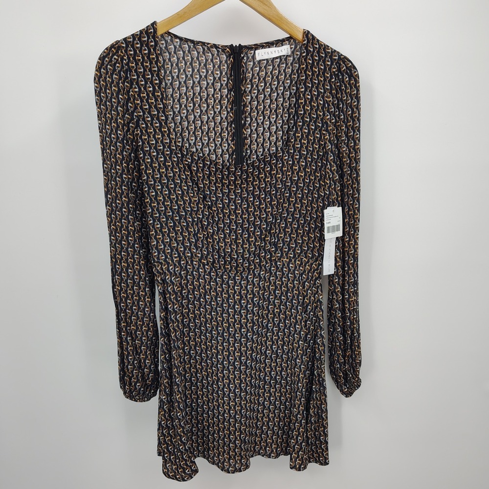 NEW Flynn Skye Long Sleeve‎ Mini Dress Chain Sz XS Whimisigoth Fairy Y2K Sheer
